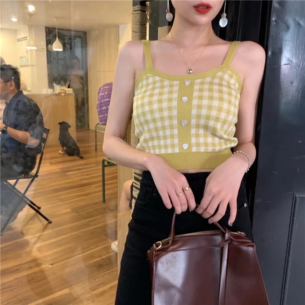 New Yellow & White Medium Gingham Tank Top